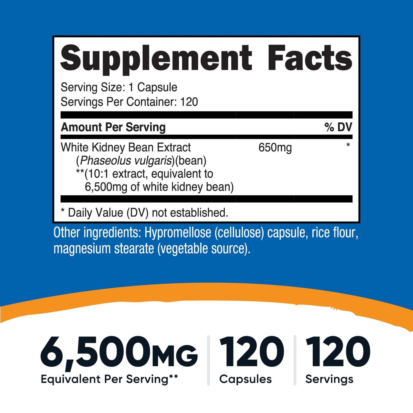 Nutricost White Kidney Bean Capsules 6,500mg Equivalent per Serving — 120 Vegetarian Capsules | Gluten Free & Non-GMO
