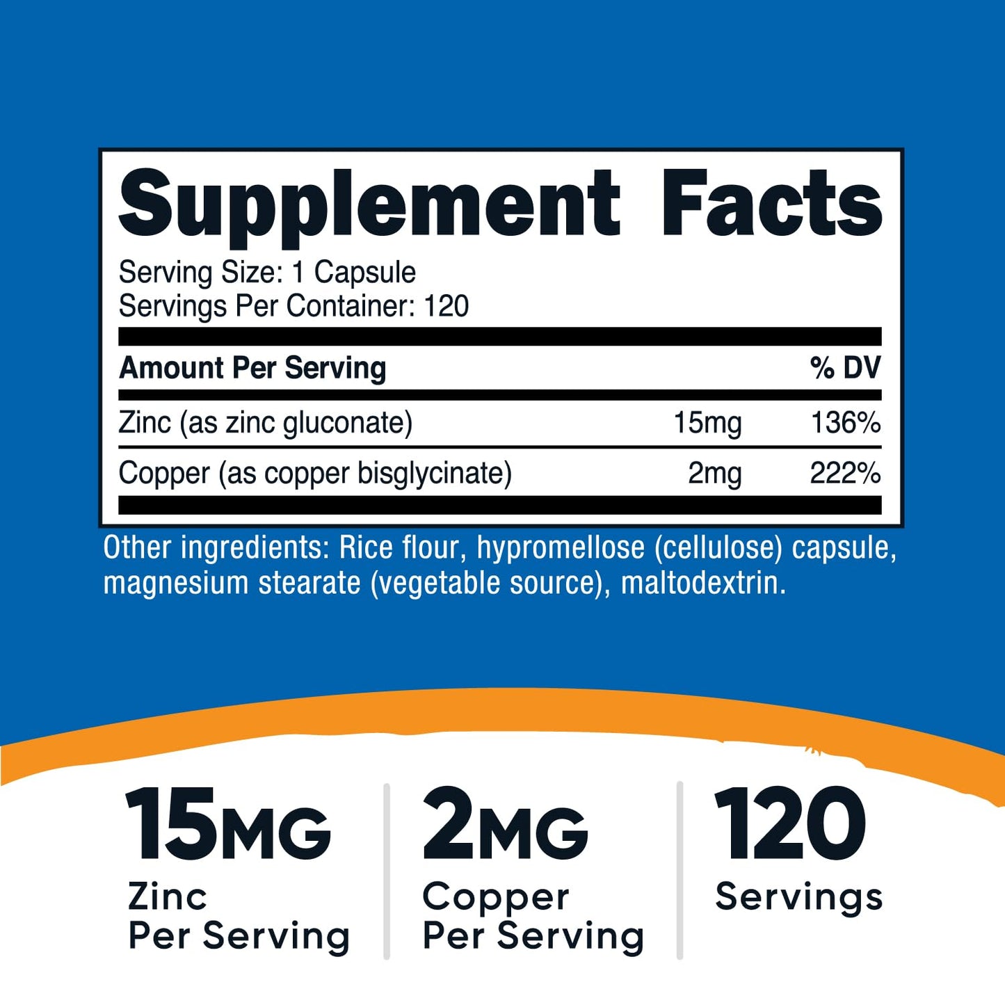 Nutricost Zinc + Copper Capsules (120 Servings) - 15mg Zinc + 2mg Copper per Serving | Non-GMO, Vegetarian