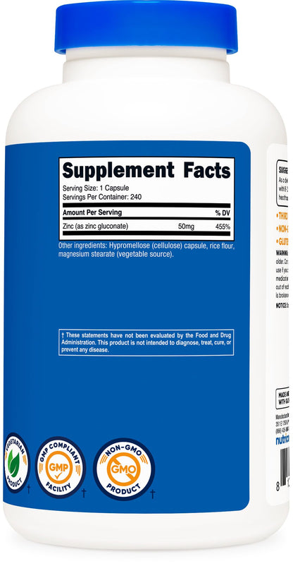 Nutricost Zinc Gluconate 240 Capsules - 50 mg, Gluten Free and Non-GMO
