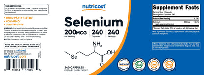Nutricost Selenium 200mcg – 240 Vegetarian Capsules, Non-GMO, Gluten Free