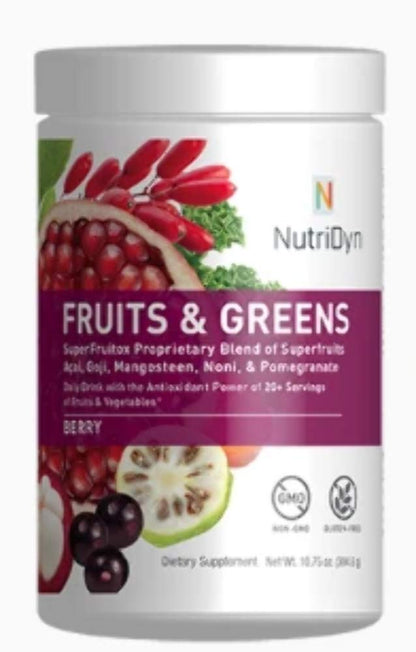 NutriDyn Fruits & Greens Berry Flavor Certified Organic Daily Drink with Acai, Goji, Pomegranate & Super Fruits – 304.8 g