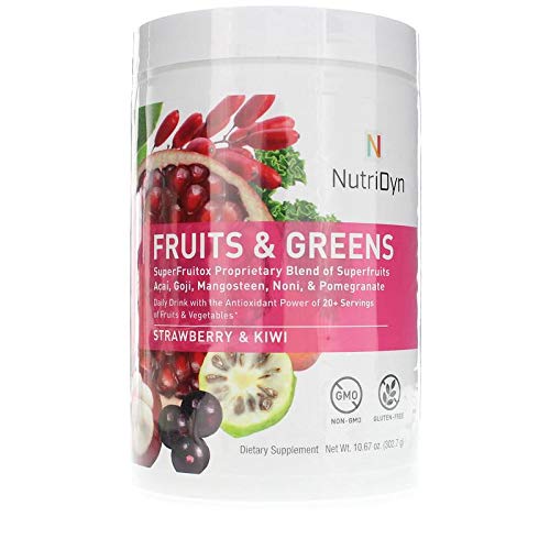 NutriDyn Fruits & Greens Strawberry/Kiwi – Certified Organic 300g with Acai, Goji, Mangosteen & Noni