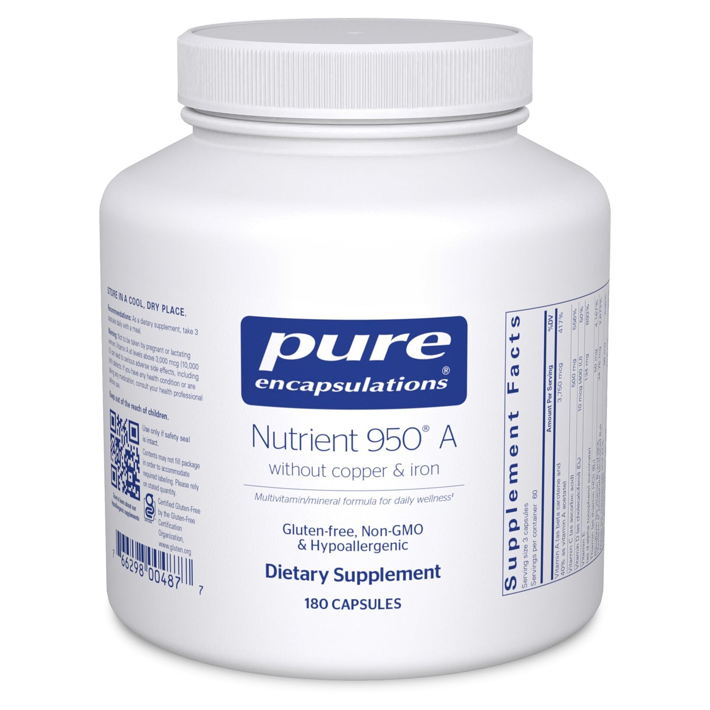 Pure Encapsulations Nutrient 950 A Without Copper & Iron – Hypoallergenic Multivitamin