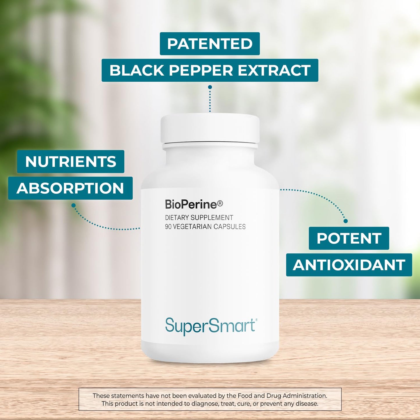 SuperSmart Bioperine 30mg Daily – 95% Piperine Black Pepper Extract | Non-GMO, Gluten-Free, 90 Veg Caps