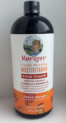 MaryRuth Organics Liquid Multivitamin + Hair Growth with Lustriva – Thicker Hair, Smoother Skin | Biotin 10000mcg | 30 Fl Oz