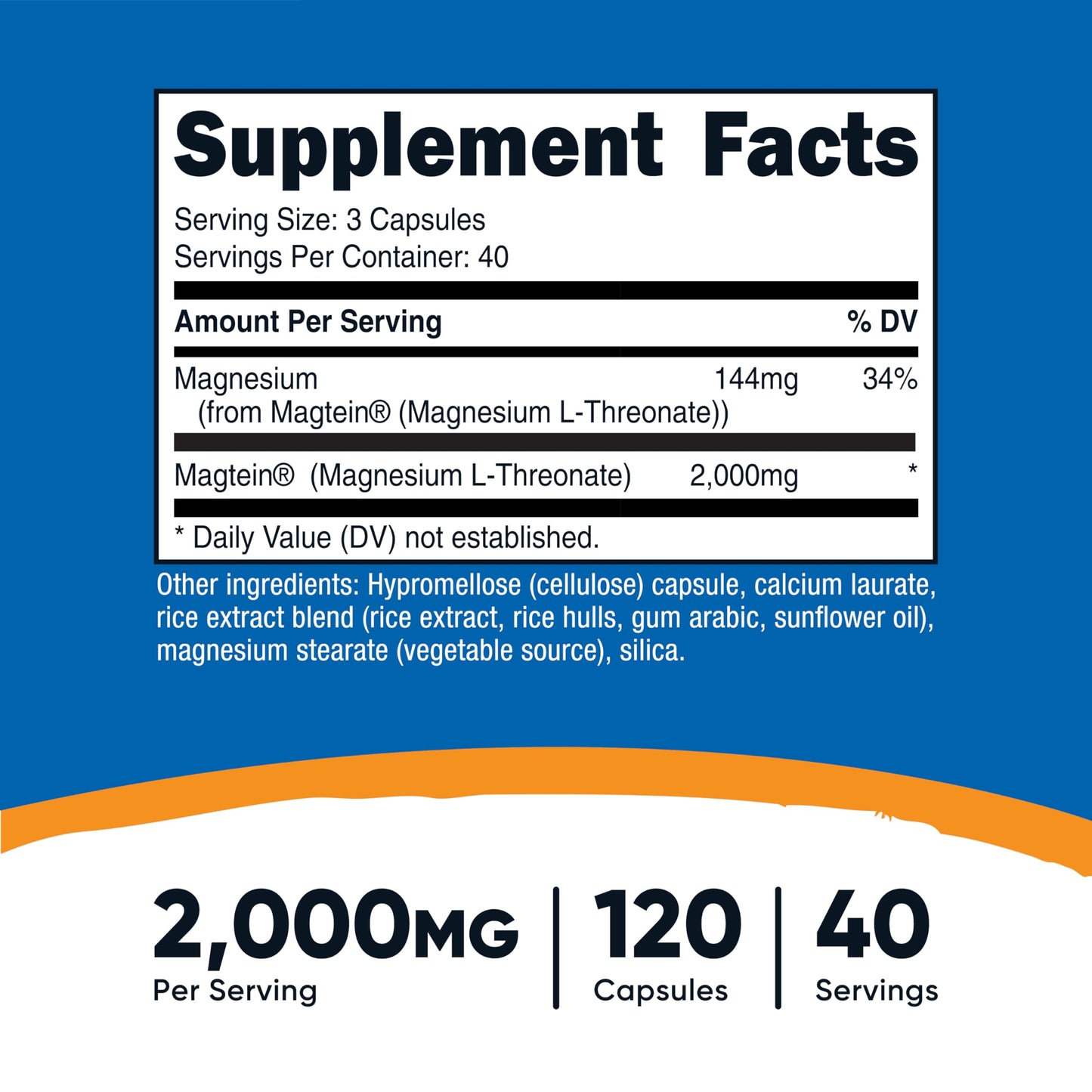 Nutricost Magnesium L-Threonate (Magtein) 2000mg – 120 Capsules – Non-GMO, Gluten Free, Vegetarian Friendly