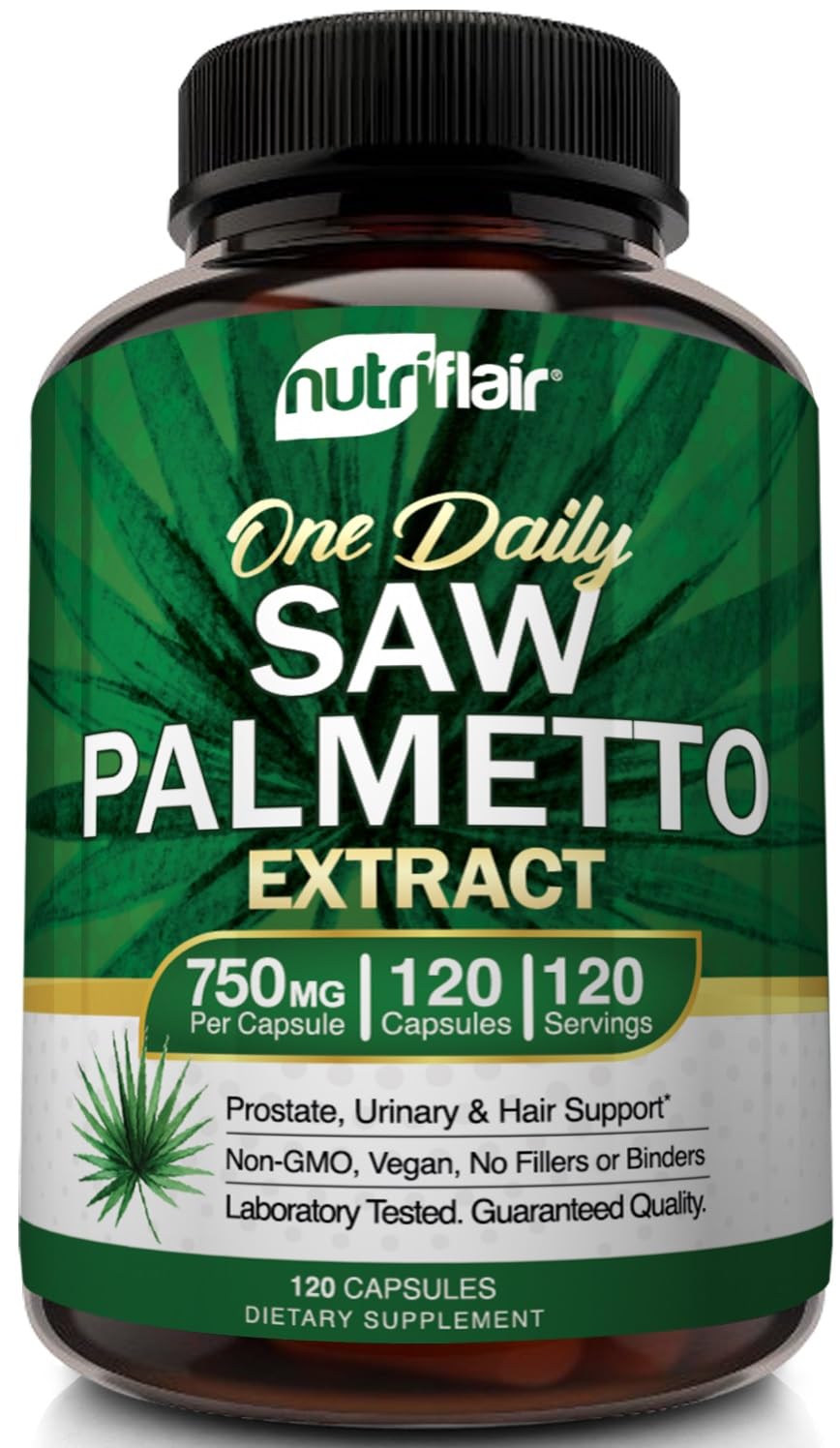 NutriFlair Saw Palmetto 750mg – Prostate Health & Hair Support (120 Capsules)