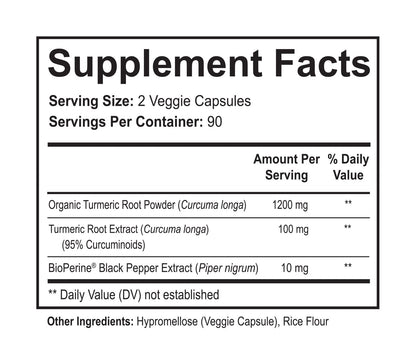 NutriFlair Turmeric Curcumin + BioPerine 1300mg - 180 Capsules