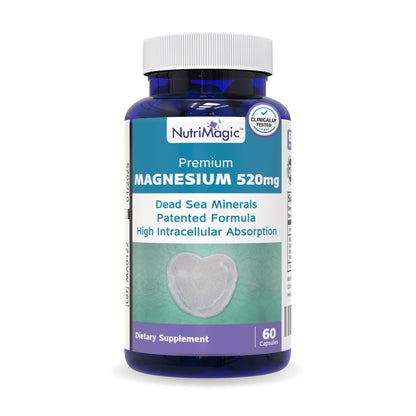 NutriMagic 520mg Patented High-Absorption Magnesium | Dead Sea Minerals 60 Capsules (2-Month)