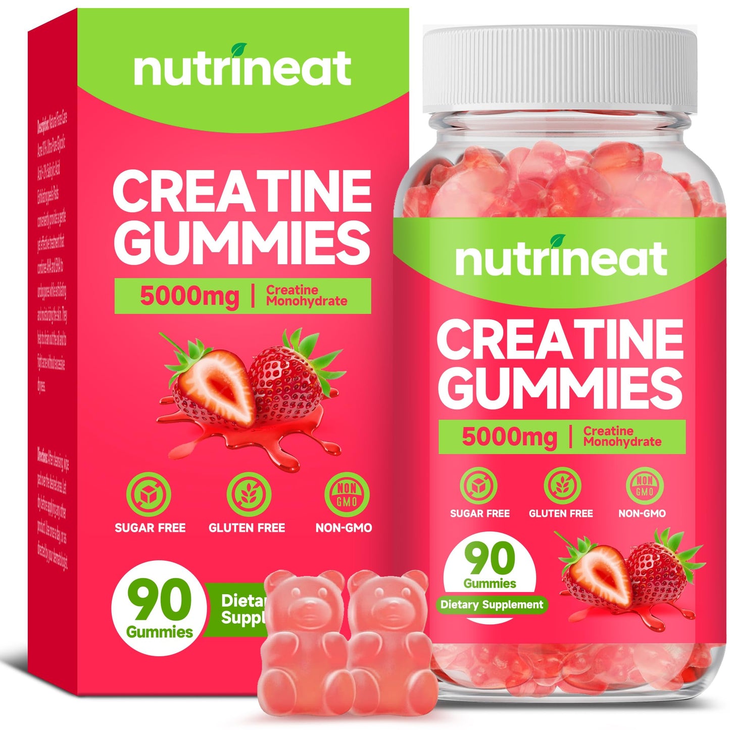 NutriNeat Creatine Gummies (Strawberry) – 90 Count | Creatine Monohydrate, Vegan