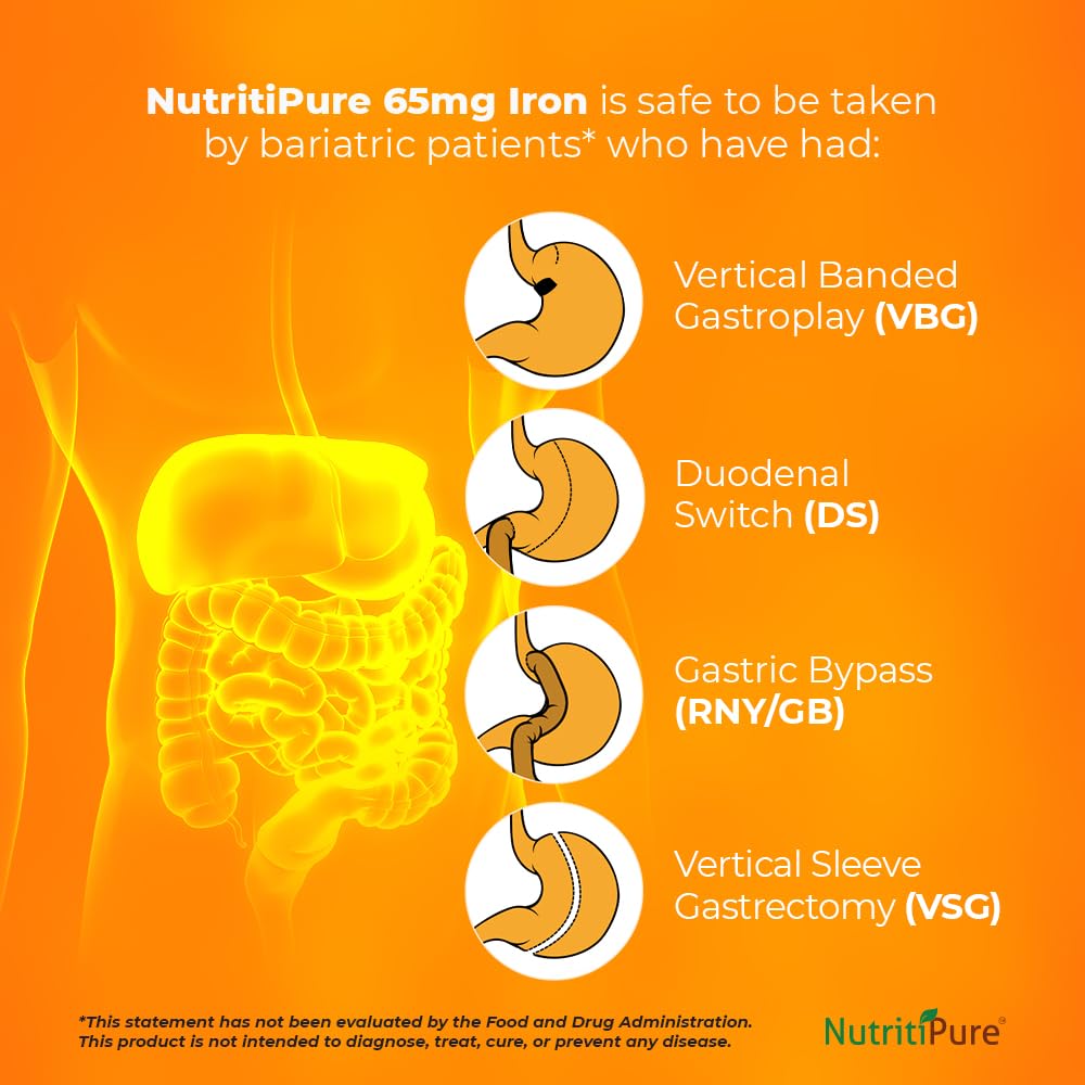 NutritiPure Chewable Iron 65 mg with Vitamin C 270 mg – Orange Flavor, 60 Count