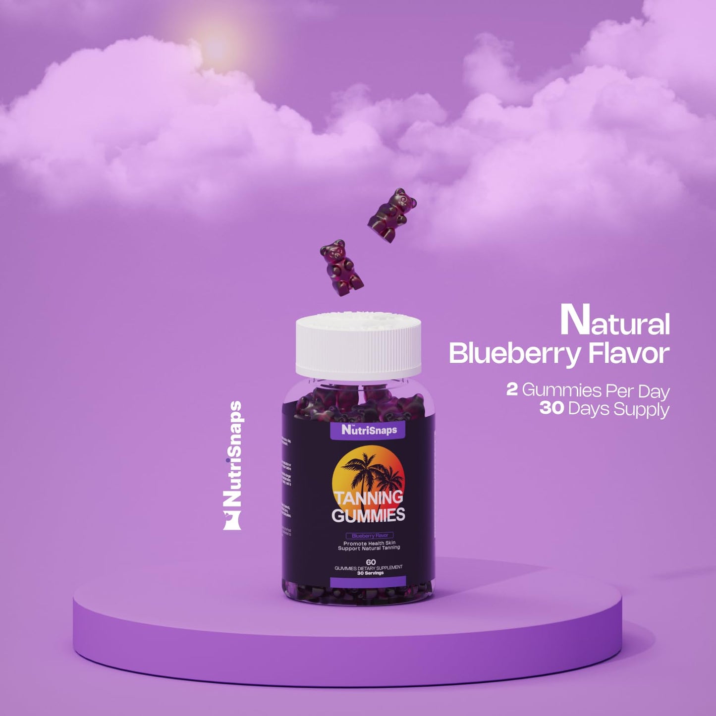 Nutrisnaps Tanning Gummies – Vegan Non-GMO Tanning Supplement (60 Gummies) | Blueberry