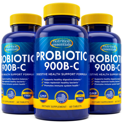 Nutrition Essentials Probiotics for Women & Men with Lactase Enzyme & Prebiotic Fiber – 3 Count of 60 Tablets