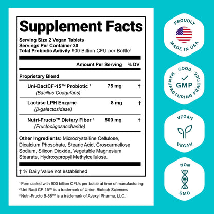 Nutrition Essentials Probiotics for Women & Men with Lactase Enzyme & Prebiotic Fiber – 3 Count of 60 Tablets