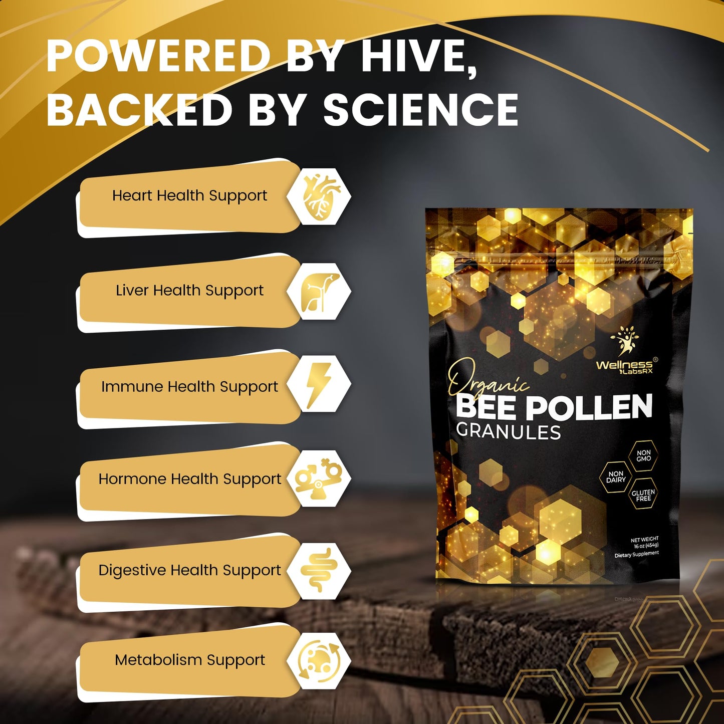 Organic Bee Pollen Granules 2 Lbs - WellnessLabsRx | Immune Support, Energy & Digestive Wellness - Gluten-Free - USA Made