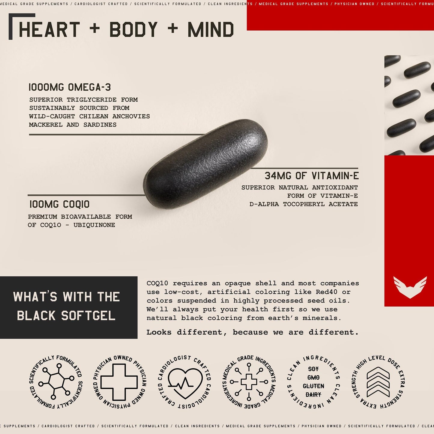 CoQ10 + Omega-3 + Vitamin E | Heart, Body & Mind Health | Gluten Free
