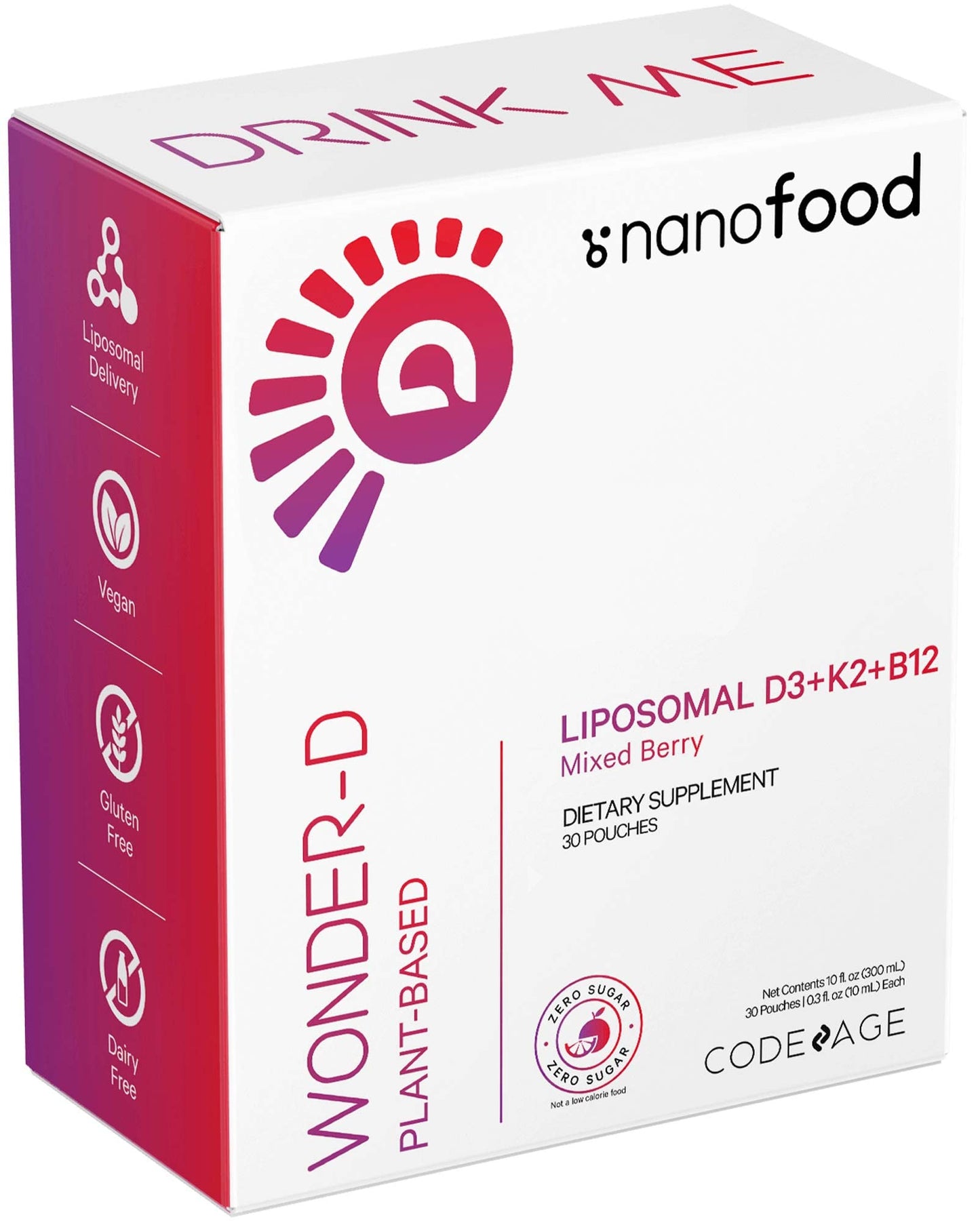 Codeage Liposomal Vitamin D3 Wonder-D – Vegan D3, K2 (MK-7) & B12 in Berry Flavor | 30 Pouches