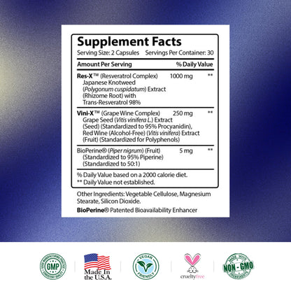 Research Verified Resveratrol - 98% Trans-Resveratrol 1000 mg, Anti-Aging Support - 1 Bottle - 60 Capsules