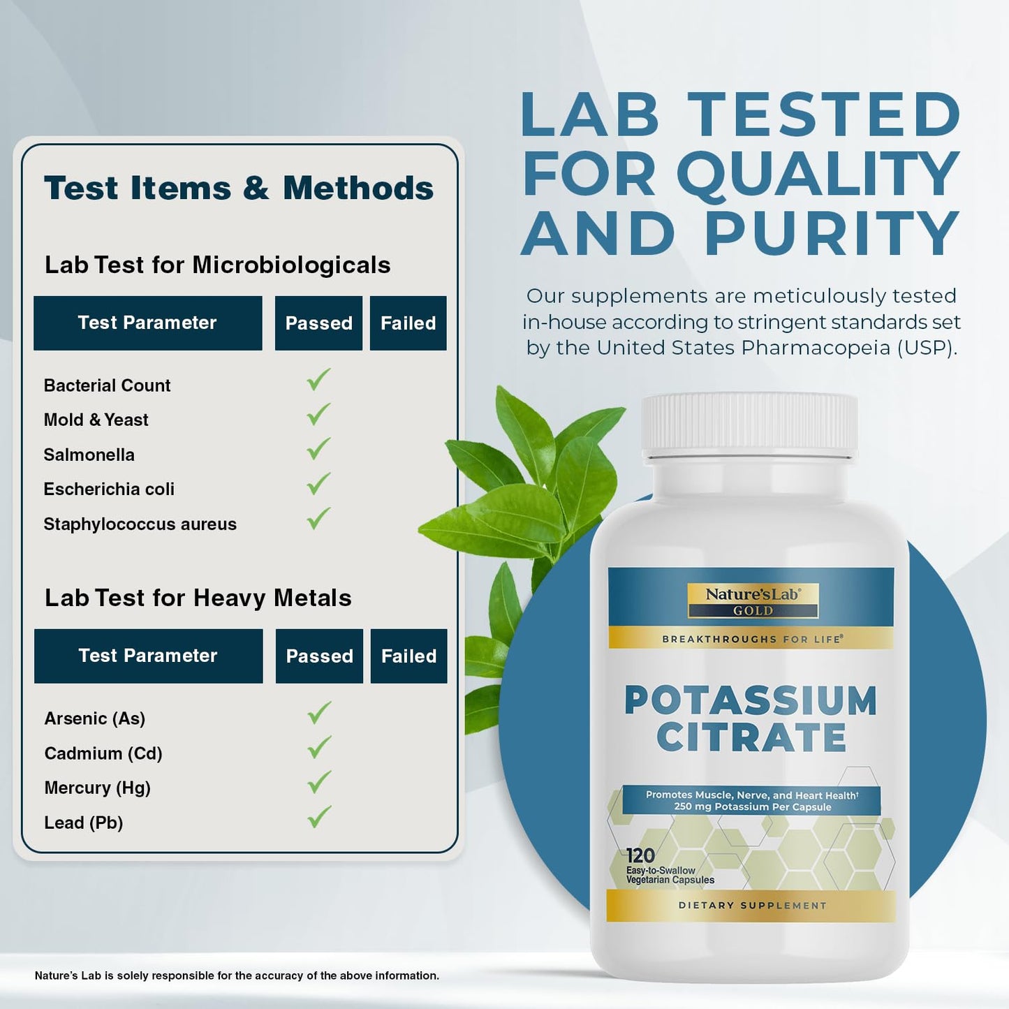 Nature's Lab Gold Potassium Citrate - Nerve, Muscle & Heart Health Support | 250mg Potassium Citrate, 120 Capsules (120 Day Supply)