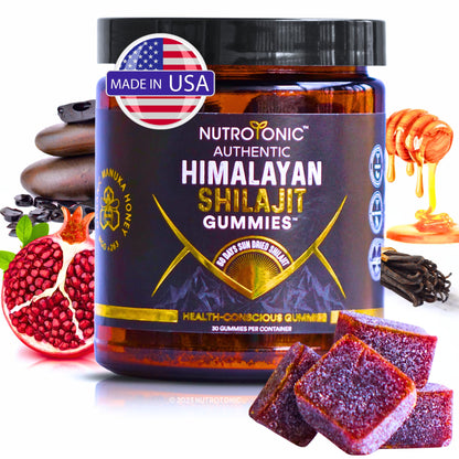 NutroTonic Organic Himalayan Shilajit Gummies – Pomegranate & Vanilla Flavor | Made in USA