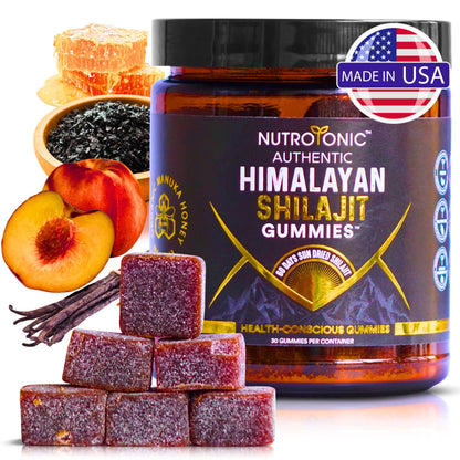 NutroTonic Himalayan Shilajit Gummies – Peach Vanilla, MGO 263 Manuka Honey – Made in USA – 30 Gummies