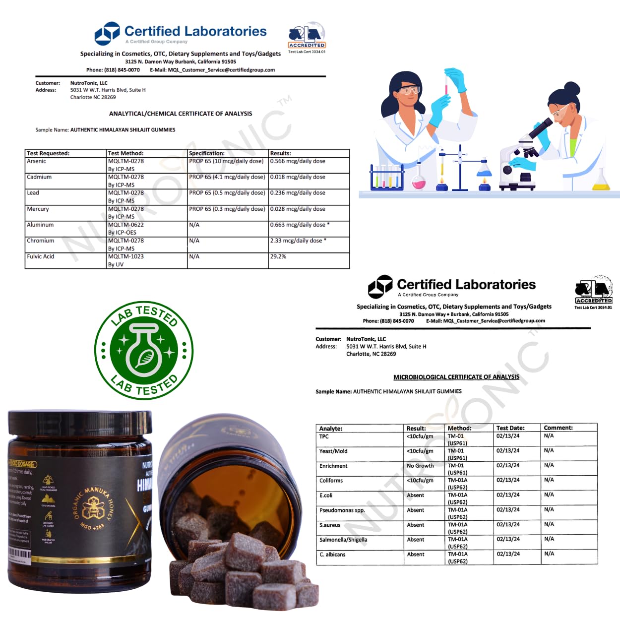 NutroTonic Himalayan Shilajit Gummies – Peach Vanilla, MGO 263 Manuka Honey – Made in USA – 30 Gummies