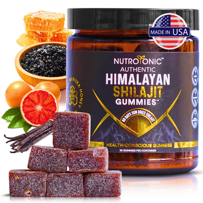 Organic SHILAJIT Gummies by NutroTonic | Cane Sugar Free, Organic Manuka Honey | 30 Gummies