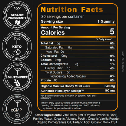 NutroTonic Organic Himalayan Shilajit Gummies – Pomegranate & Vanilla Flavor | Made in USA
