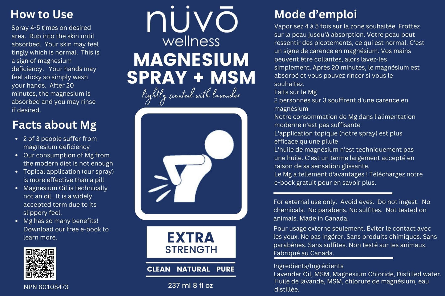 Nuvo Wellness Magnesium Spray with MSM – Extra Strength, Light Lavender – 12oz