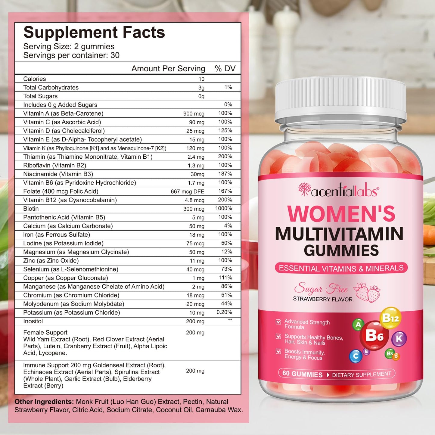 Nyloriaine Multivitamin for Women - Women's Multivitamin Gummies 60 Count | Strawberry Flavor