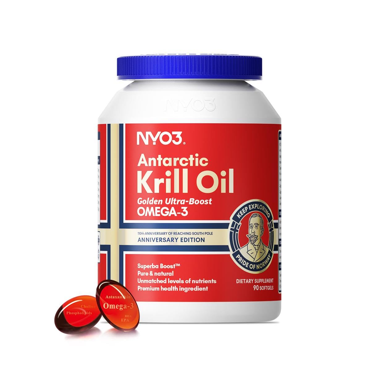 NYO3 Krill Oil 1500mg Omega-3 | 225mg EPA & 105mg DHA | 90 Softgels