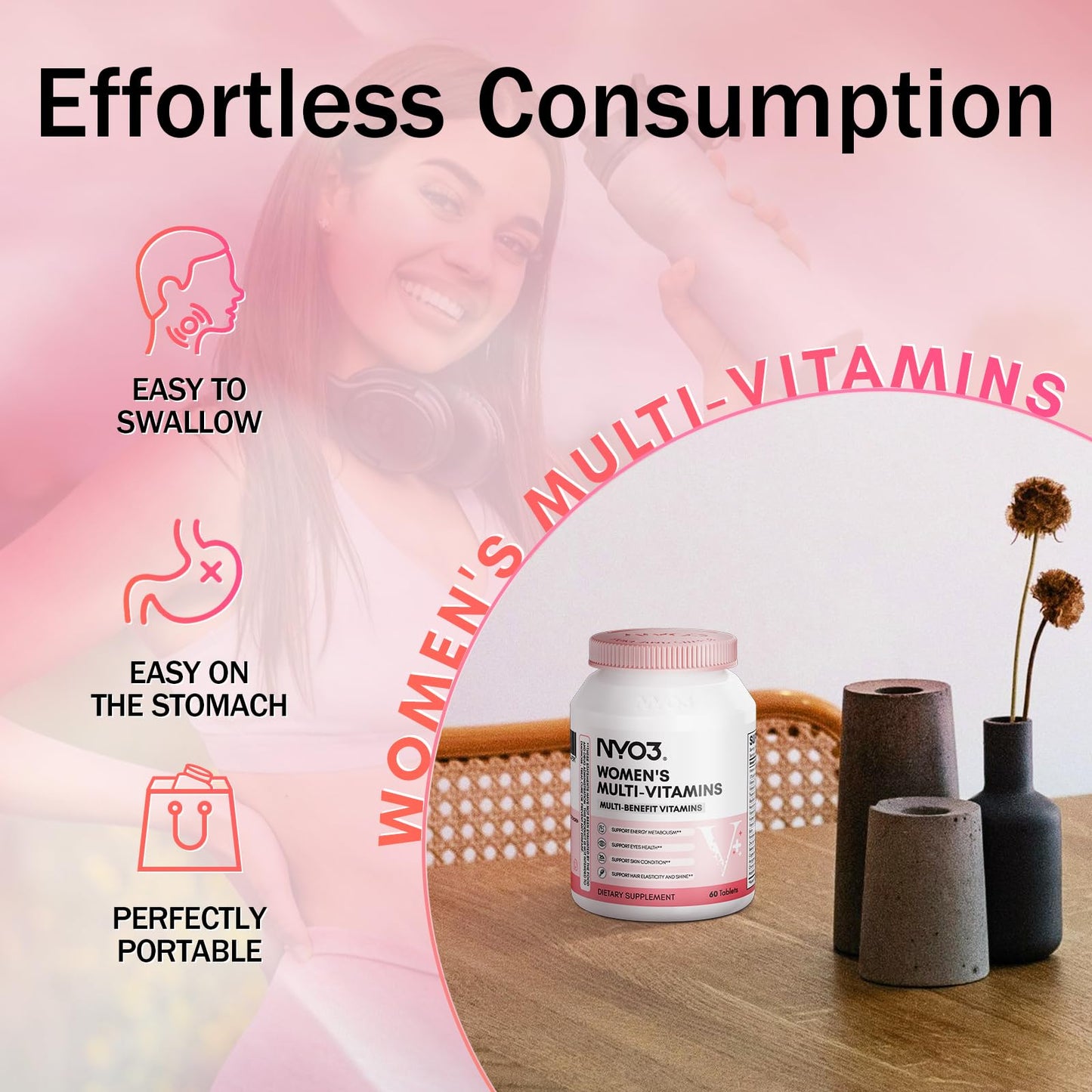 NYO3 Women’s Multivitamin with Zinc & Biotin | Gluten-Free, 60 Day Supply