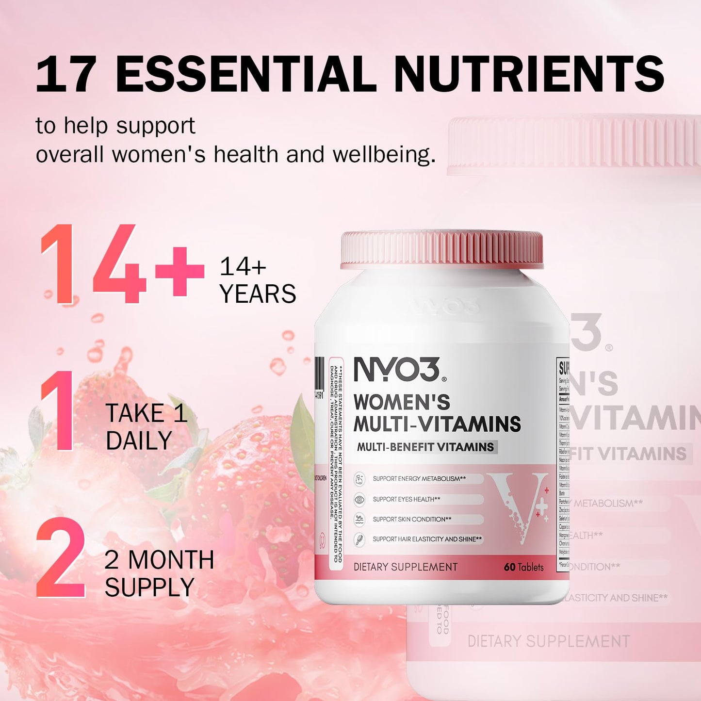 NYO3 Women’s Multivitamin with Zinc & Biotin | Gluten-Free, 60 Day Supply