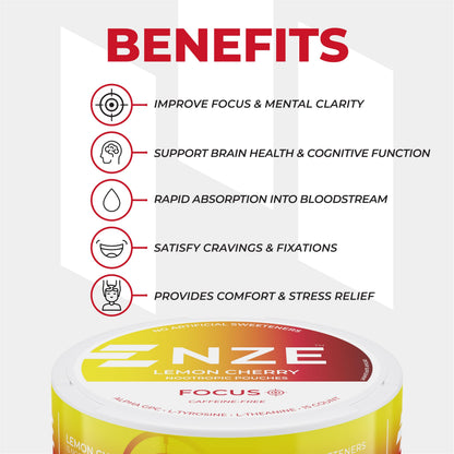 NZE Caffeine Free Nootropic Pouches – Lemon Cherry, 15 Pouches/Can, 5 Pack | Alpha GPC, L-Tyrosine & L-Theanine