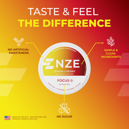 NZE Caffeine Free Nootropic Pouches – Lemon Cherry, 15 Pouches/Can, 5 Pack | Alpha GPC, L-Tyrosine & L-Theanine