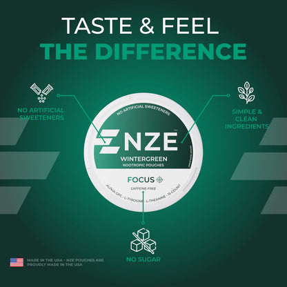 NZE Caffeine Free Nootropic Pouches (Wintergreen) – 15 Pouches Per Can – 5 Pack