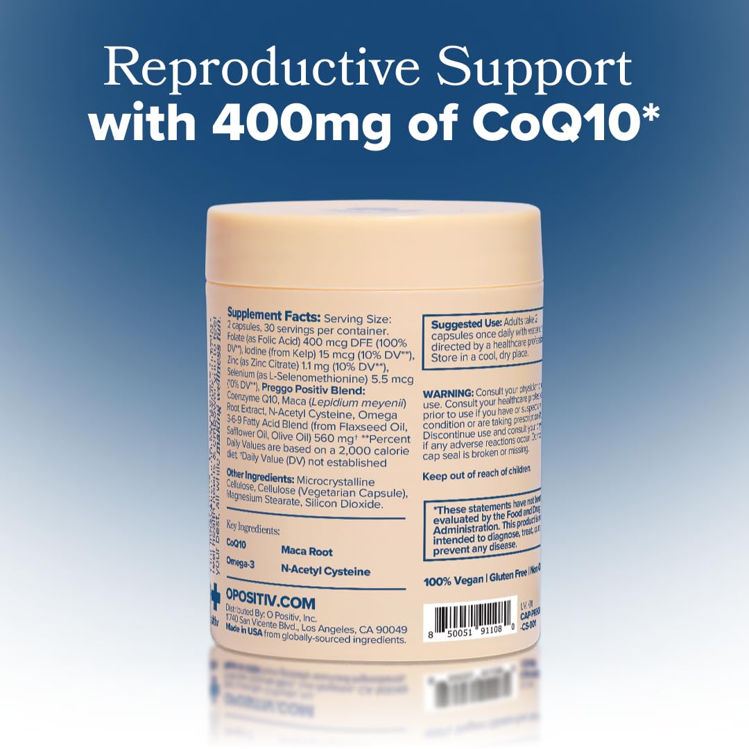 O Positiv Prego Conception Support Capsules – OBGYN-Formulated Prenatal Vitamins with CoQ10 & N-Acetyl Cysteine | 60 Ct