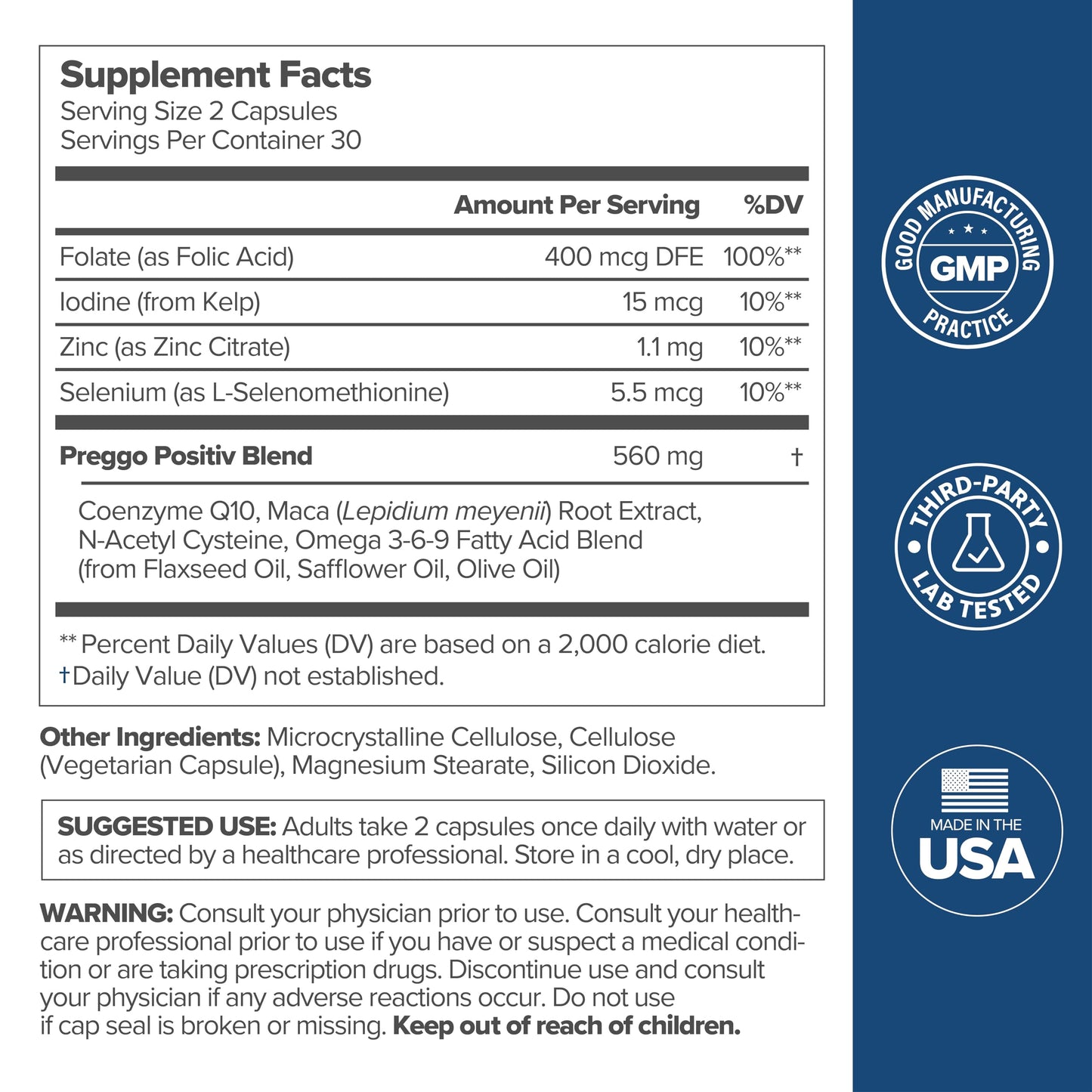O Positiv Prego Conception Support Capsules – OBGYN-Formulated Prenatal Vitamins with CoQ10 & N-Acetyl Cysteine | 60 Ct