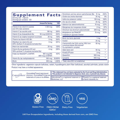 Pure Encapsulations O.N.E. Multivitamin – Once Daily Multivitamin with Metafolin, CoQ10, and Lutein | 120 Capsules