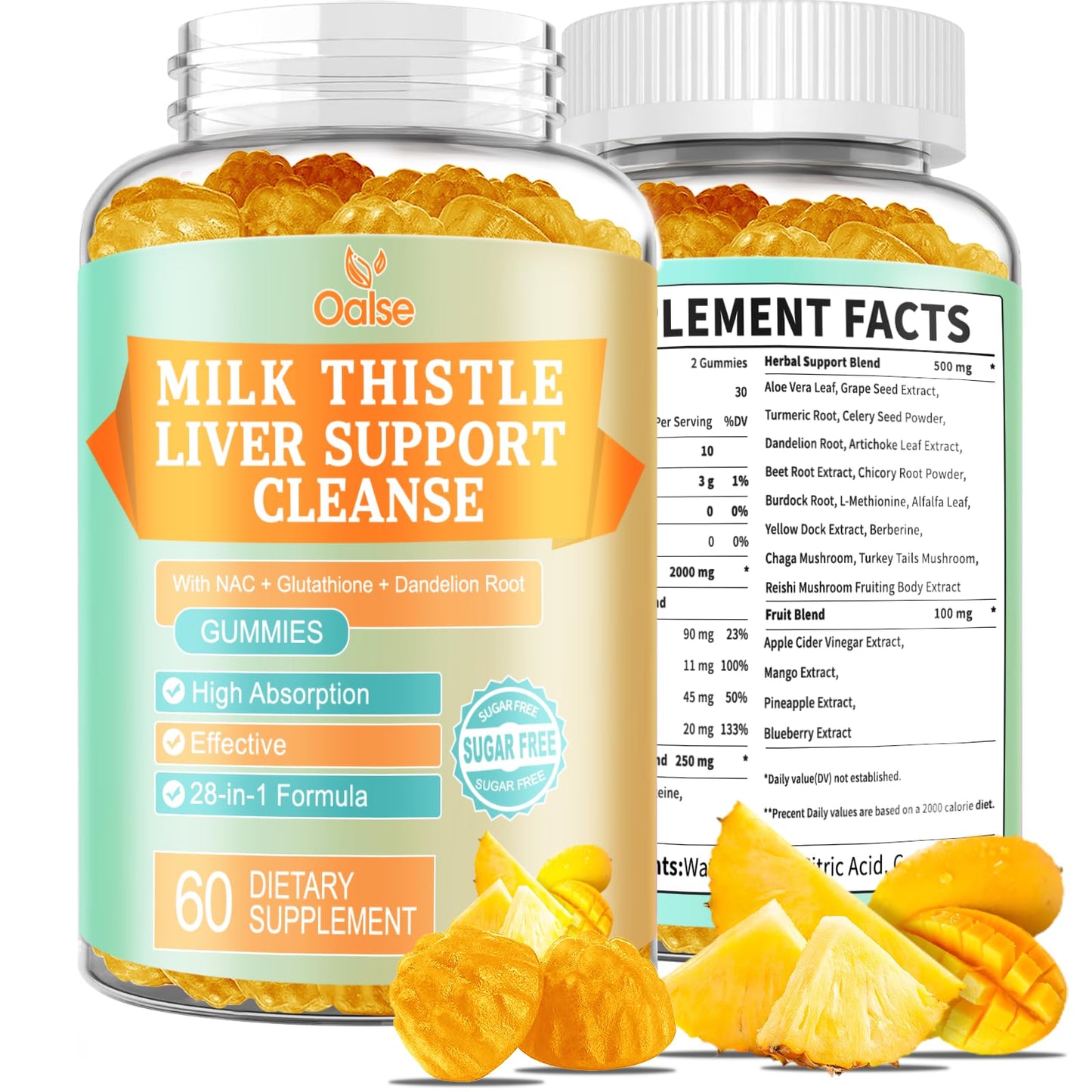 OALSE Liver Cleanse Detox & Repair 2000 mg Milk Thistle Gummies – Mango Pineapple, Gluten-Free, 60 Count