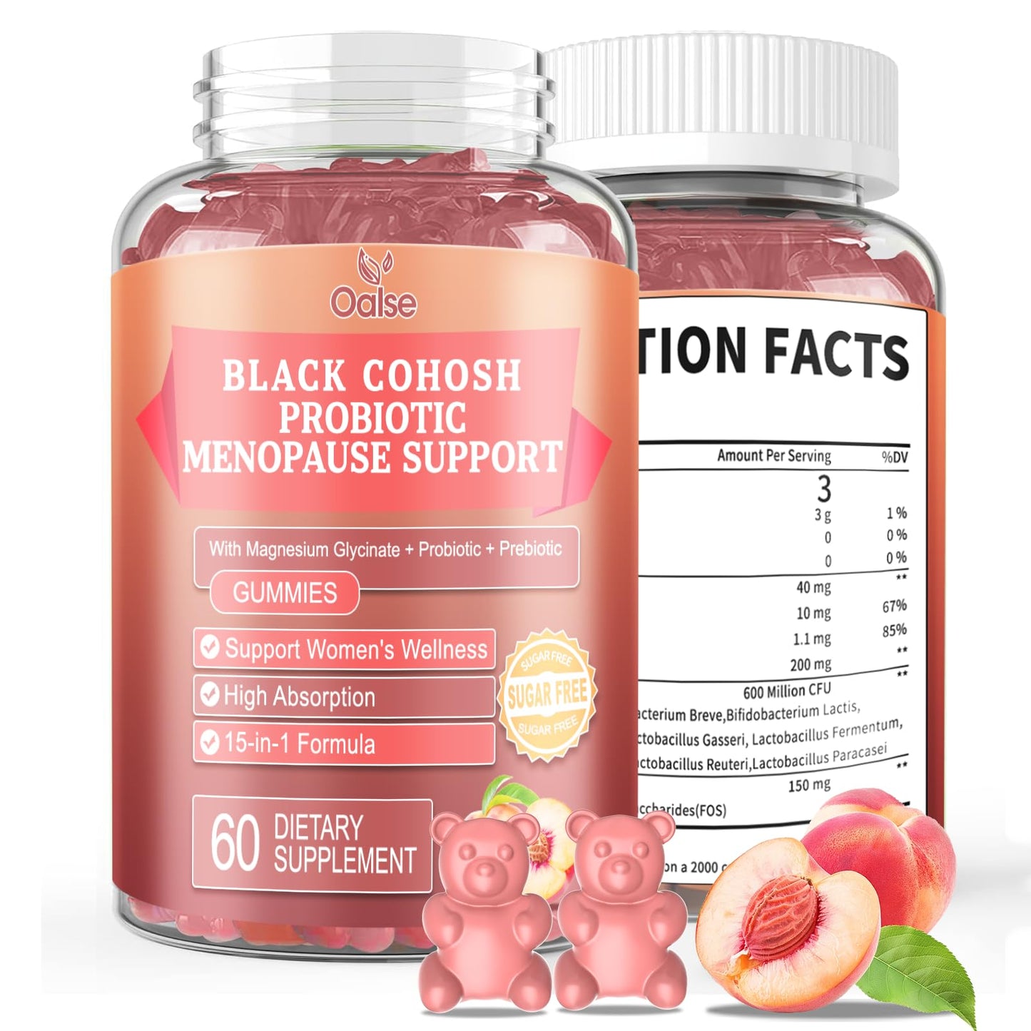 OALSE Menopause Gummies for Women – Peach Flavor, 60 Count