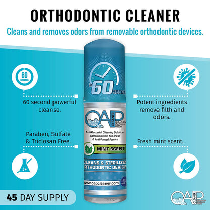 Orthodontic Cleaner by OAP Cleaner – 60-Second Foam Cleanser for Retainers, Dentures & Mouth Guards | 3 x 44.3 mL