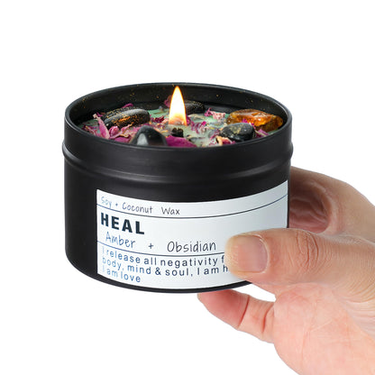 Obsidian Crystal Energy Candle – Aura Protection & Self-Care Gift (HEAL)