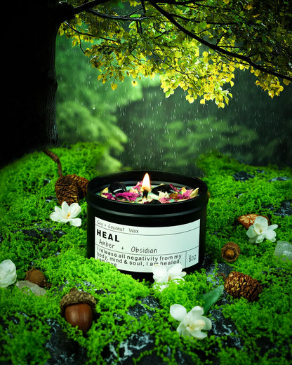 Obsidian Crystal Energy Candle – Aura Protection & Self-Care Gift (HEAL)