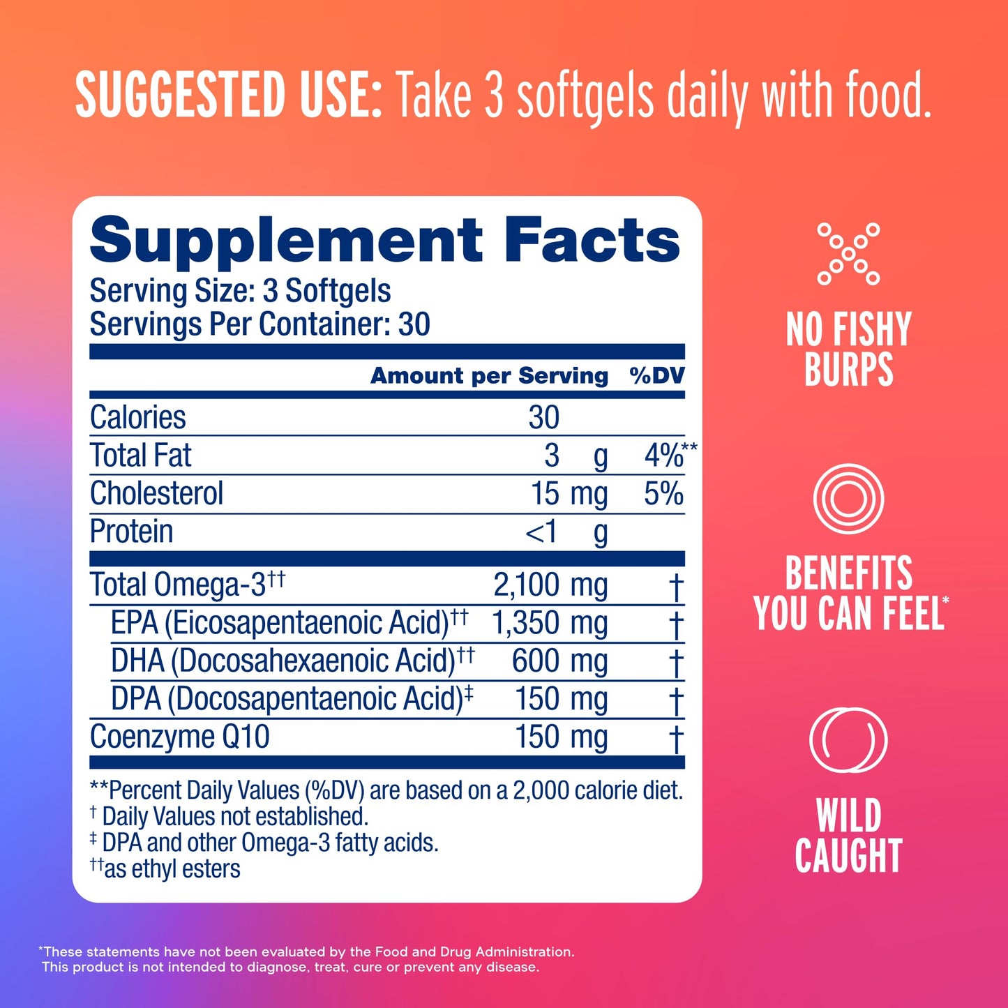 Oceanblue Omega-3 2100 with CoQ10 | Triple-Strength Fish Oil + CoQ10 | Orange Flavor | Heart Support | 90 Softgels