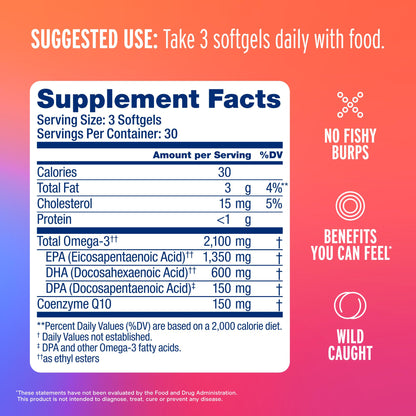 Oceanblue Omega-3 2100 with CoQ10 | Triple-Strength Fish Oil + CoQ10 | Orange Flavor | Heart Support | 90 Softgels