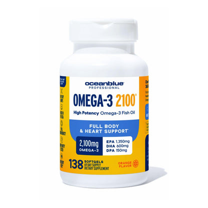 Oceanblue Professional Omega-3 2100mg Fish Oil – Triple Strength EPA, DHA & DPA | Burpless, Wild-Caught, Orange Flavor | 138 Count