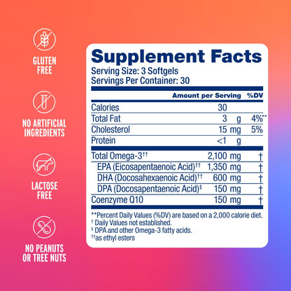 Oceanblue Omega-3 2100 with CoQ10 | Triple-Strength Fish Oil + CoQ10 | Orange Flavor | Heart Support | 90 Softgels