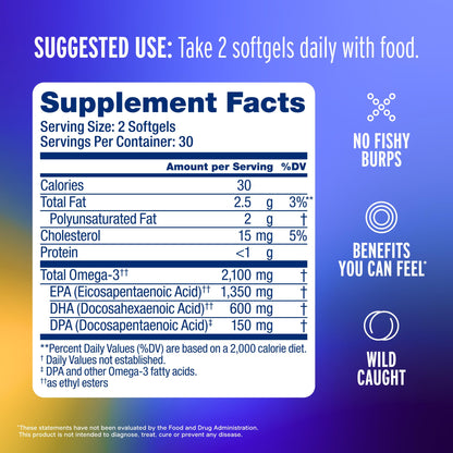 Oceanblue Professional Omega-3 2100mg Fish Oil – Triple Strength EPA, DHA & DPA | Burpless, Wild-Caught, Orange Flavor | 120 Count