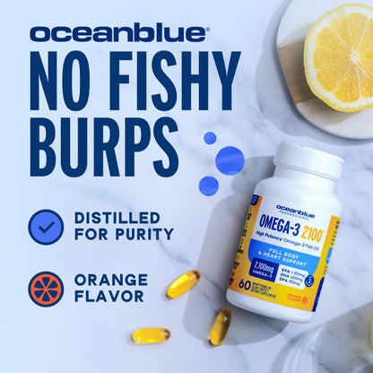 Oceanblue Professional Omega-3 2100mg Fish Oil – Triple Strength EPA, DHA & DPA | Burpless, Wild-Caught, Orange Flavor | 120 Count